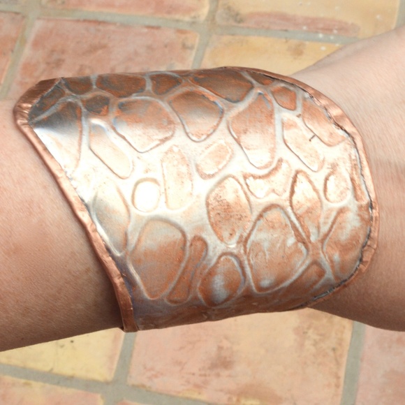 Copper Silver Patina Distressed Wide Cuff Bracelet - Picture 4 of 6